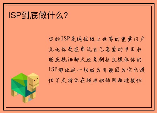 ISP到底做什么？