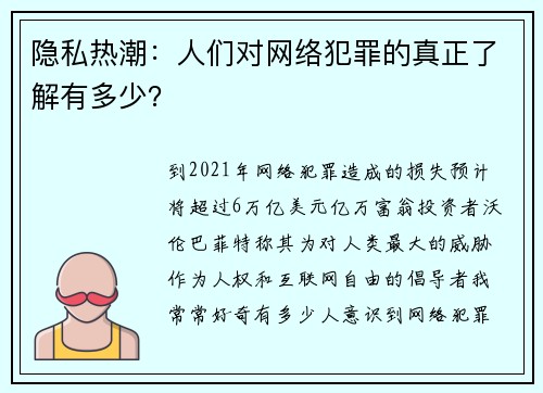 隐私热潮：人们对网络犯罪的真正了解有多少？ 